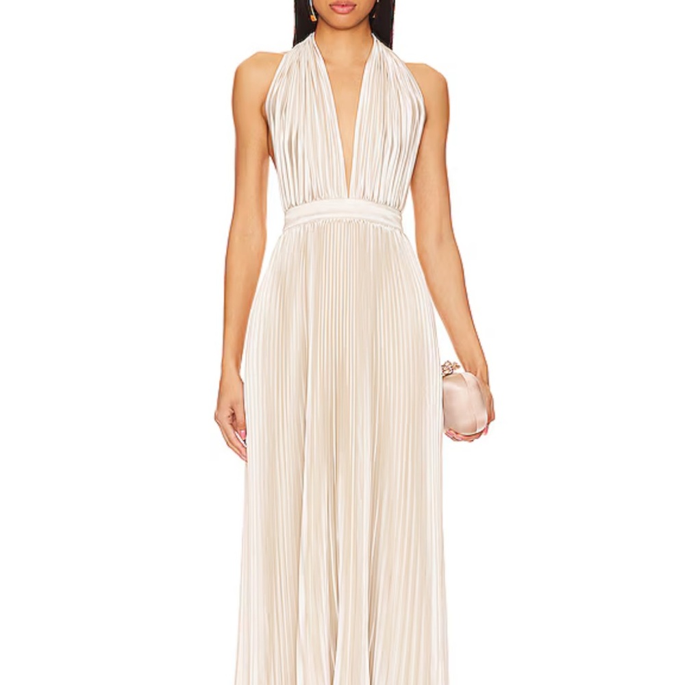 REVOLVE Cream Pleated Halter Gown